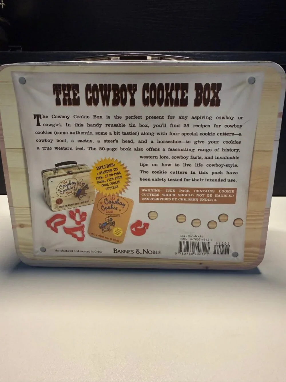 Vintage Cowboy Cookie Tin Box with 4 Cookie Cutters & Recipe Book